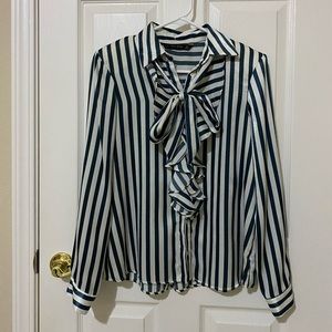 Zara pinstripe blouse w/ ribbon and shoulder padding (size S)